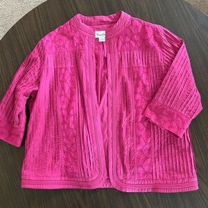 Vintage TanJay Women's Size 16 Pink Eyelet Lined Open Jacket Cardigan Patchwork